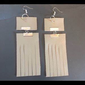Handmade Taupe Cowhide Leather Earrings